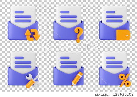 3d mail email message document envelope icon set bundle 125639108