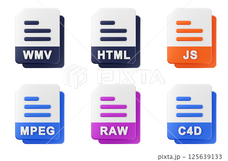 3d file format type icon set bundle wmv html js mpeg raw c4d 125639133