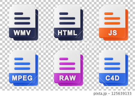3d file format type icon set bundle wmv html js mpeg raw c4d 125639133