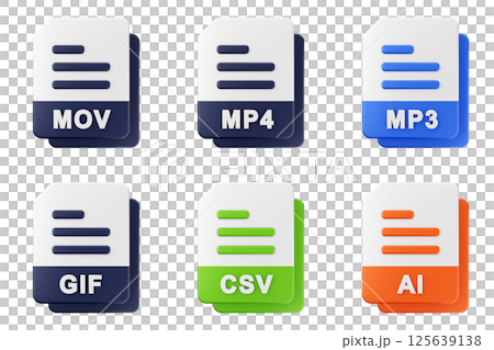 3d file format type icon set bundle mov mp4 mp3 gif csv ai 125639138