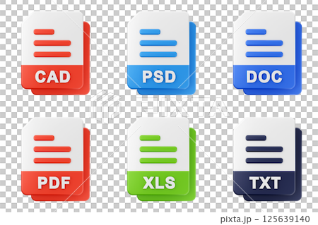 3d file format type icon set bundle cad psd doc pdf xls txt 125639140