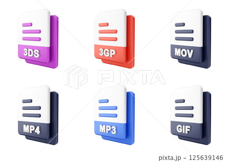 3d file format type icon set bundle 3ds 3gp mov mp4 mp3 gif 125639146