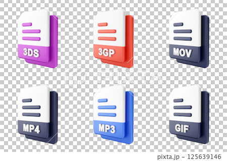 3d file format type icon set bundle 3ds 3gp mov mp4 mp3 gif 125639146