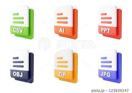 3d file format type icon set bundle csv ai ppt obj zip jpg 125639147