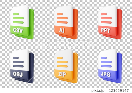 3d file format type icon set bundle csv ai ppt obj zip jpg 125639147