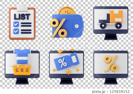 3d online shop sale buy purchase discount payment icon set bundle 125639152