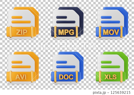 3d file format type icon set bundle zip mpg mov avi doc xls 125639215