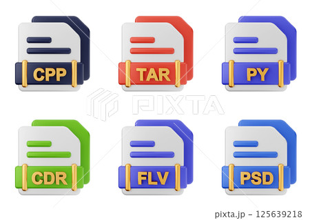 3d file format type icon set bundle cpp tar py cdr flv psd 125639218