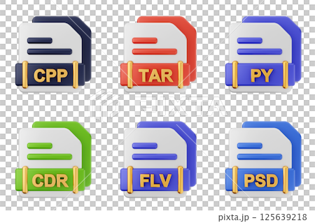 3d file format type icon set bundle cpp tar py cdr flv psd 125639218