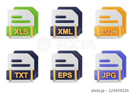 3d file format type icon set bundle xls xml json txt eps jpg 125639220