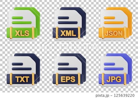 3d file format type icon set bundle xls xml json txt eps jpg 125639220