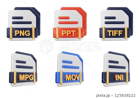 3d file format type icon set bundle png ppt tiff mpg mov ini 125639222