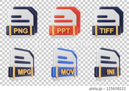 3d file format type icon set bundle png ppt tiff mpg mov ini 125639222