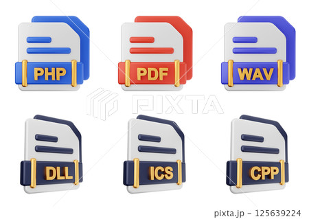 3d file format type icon set bundle php pdf wav dll ics cpp 125639224