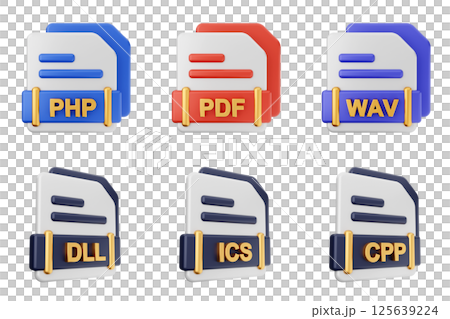 3d file format type icon set bundle php pdf wav dll ics cpp 125639224