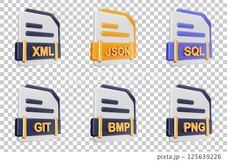3d file format type icon set bundle xml json sql git bmp png 125639226