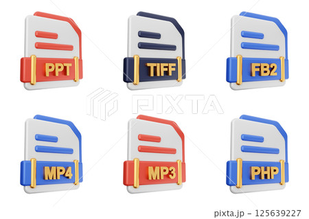 3d file format type icon set bundle ppt tiff fb2 mp4 mp3 php 125639227
