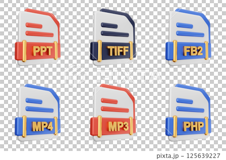 3d file format type icon set bundle ppt tiff fb2 mp4 mp3 php 125639227