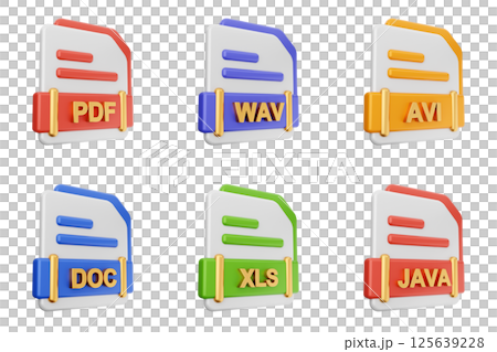 3d file format type icon set bundle pdf wav avi doc xls java 125639228