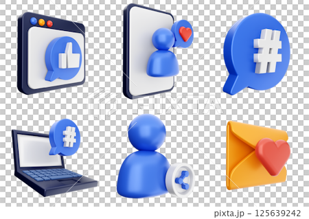 3d social media like online share follow chat comment icon set bundle 125639242