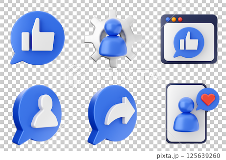 3d social media like online share follow chat comment icon set bundle 125639260