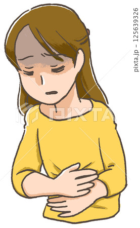 手描きイラスト　風邪症状　女性　腹痛 125639326