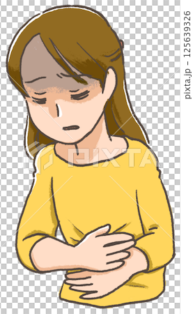 手描きイラスト　風邪症状　女性　腹痛 125639326