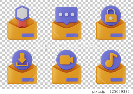3d mail email message document envelope icon set bundle 125639383