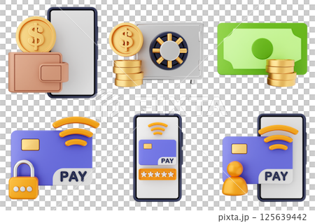 3d money payment transaction icon set bundle 125639442