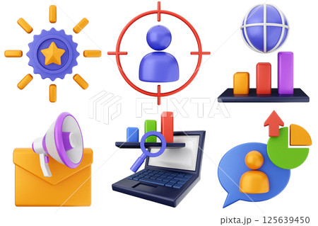 3d Search Engine Optimization icon set bundle 125639450