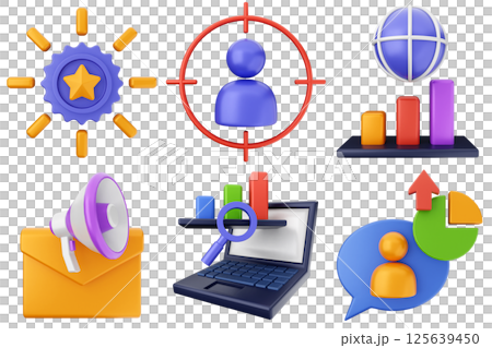 3d Search Engine Optimization icon set bundle 125639450