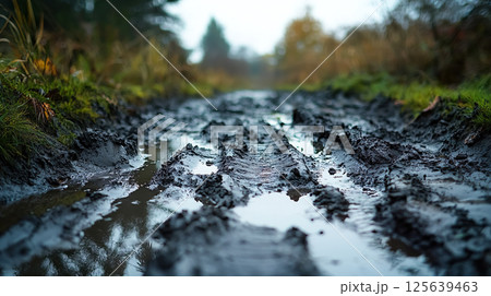 泥濘の道のクローズアップ 泥濘の道のクローズアップ 125639463