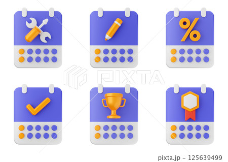 3d calendar time reminder schedule event icon set bundle 125639499