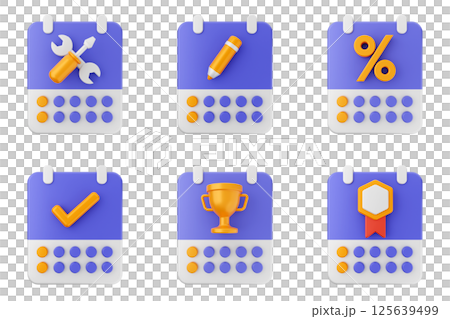 3d calendar time reminder schedule event icon set bundle 125639499