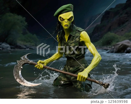 昆虫型エイリアン、マンティスマンの中国の神秘の渓谷「九寨溝」での戦い 昆虫型エイリアン、マンティスマンの中国の神秘の渓谷「九寨溝」での戦い 125639598