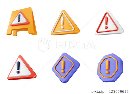 3d caution sign alert warning safety security icon set bundle 125639632