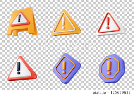 3d caution sign alert warning safety security icon set bundle 125639632