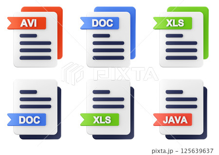 3d file format type icon set bundle avi doc xls java 125639637