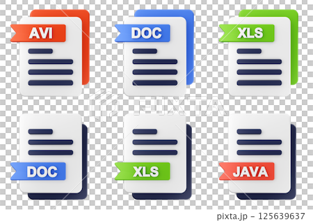 3d file format type icon set bundle avi doc xls java 125639637