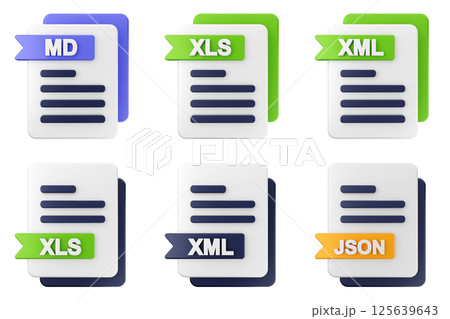 3d file format type icon set bundle md xls xml json 125639643