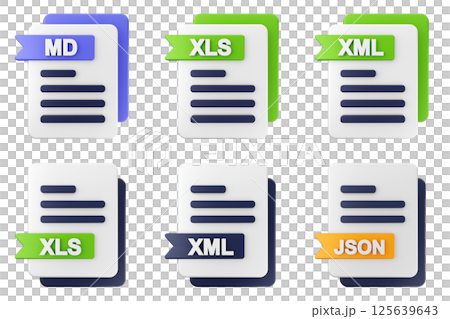 3d file format type icon set bundle md xls xml json 125639643