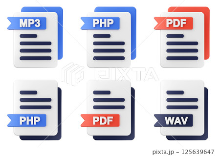 3d file format type icon set bundle mp3 php pdf wav 125639647