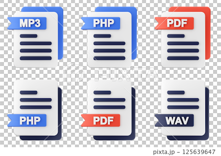 3d file format type icon set bundle mp3 php pdf wav 125639647