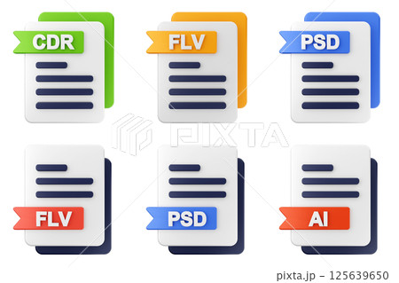 3d file format type icon set bundle cdr flv psd ai 125639650