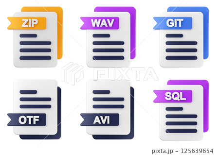 3d file format type icon set bundle zip wav git otf avi sql 125639654
