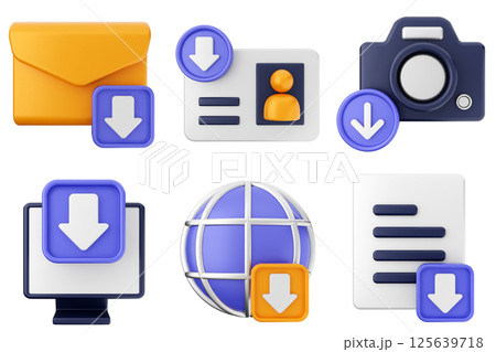3d download data media icon set bundle 3d download data media icon set bundle 125639718