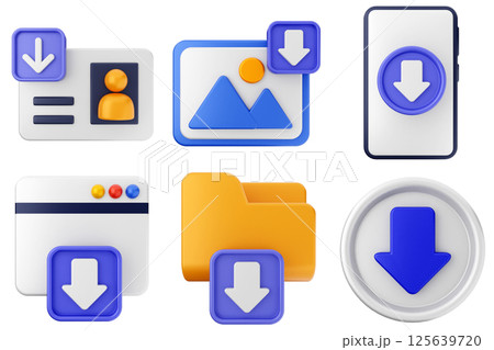 3d download data media icon set bundle 3d download data media icon set bundle 125639720