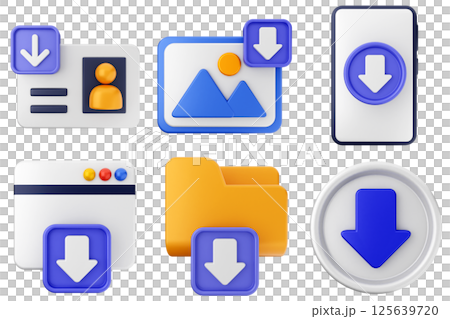 3d download data media icon set bundle 3d download data media icon set bundle 125639720