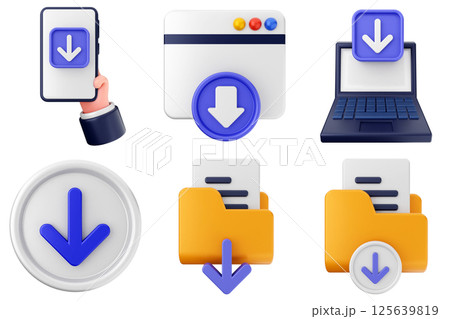 3d download data media icon set bundle 3d download data media icon set bundle 125639819