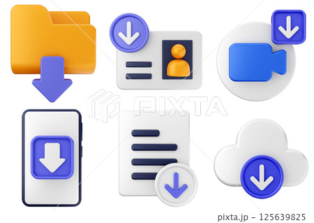 3d download data media icon set bundle 3d download data media icon set bundle 125639825